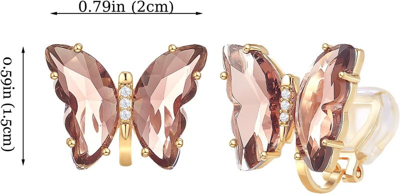 YOQUCOL Butterfly Shape Crystal Clip On Earrings Non Pierced Golden Stud for Women - Image 2